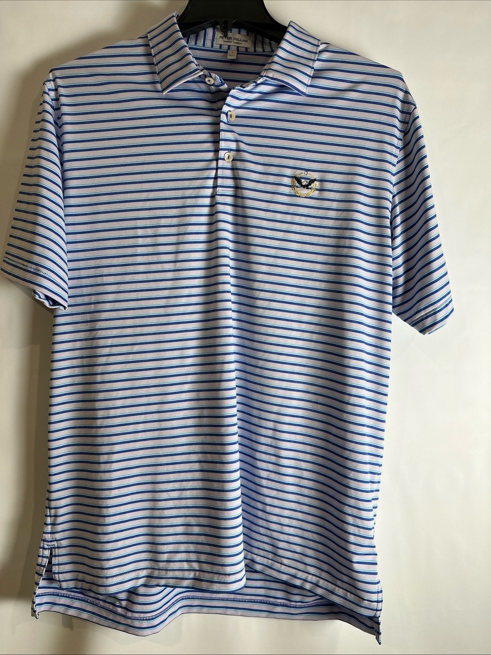 Peter Millar White Polo with Blue Stripes